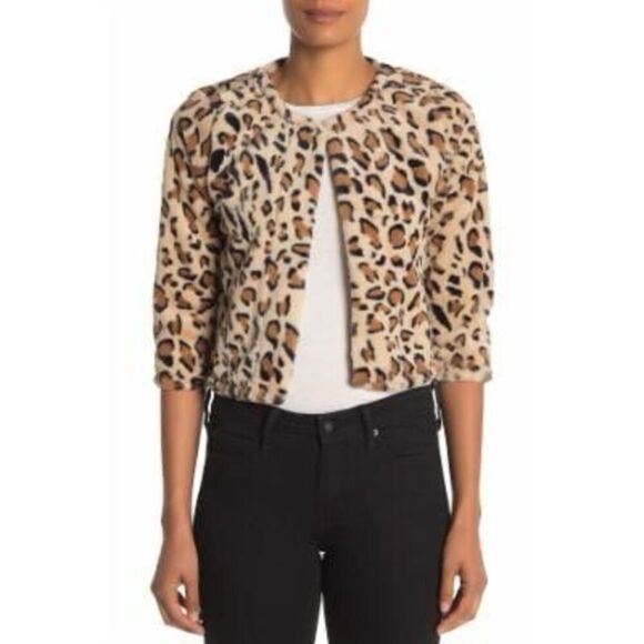 CALVIN KLEIN Womens Brown Fleece Animal Print Party Jacket XL - Picture 1 of 3